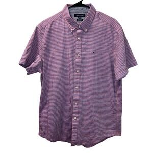 Tommy Hilfiger Mens Striped Button Down Shirt Size L Short Sleeve Preppy Summer